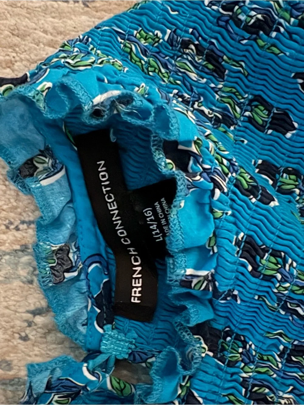 French Connection Teal Floral Smocked Dress